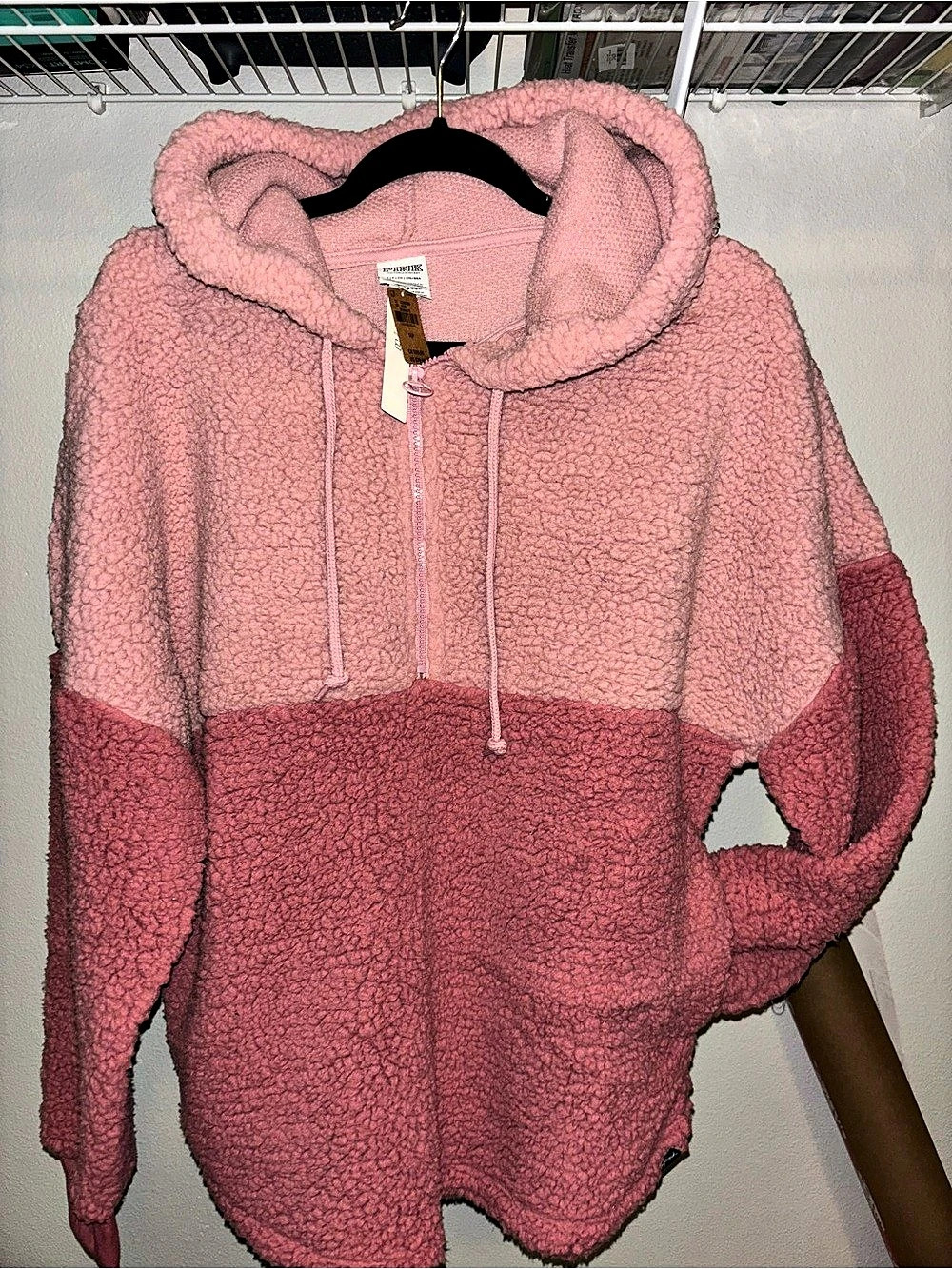 PINK Victoria's Secret Colorblock Sherpa Quarter-Zip Hoodie